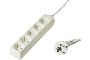 PremiumCord Multiprise 5m, 5 Prises, Rallonge 230V, 5 Prises Françaises Tournées à 45°, Multiprise de Qualité avec Sécurité Enfant, Couleur Blanc