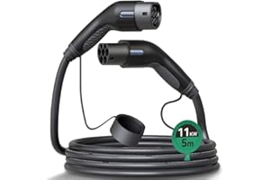 Miracle EV Connctor Cable de Carga Tipo 2 16A 11KW Cable de Vehículo Eléctrico EV 5m IP66 Impermeable con Bolsa de Transporte para IEC62196 Híbrido de Carga de Coches Eléctricos（Negro）