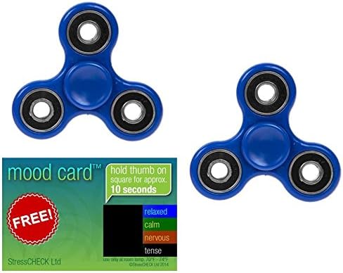 Fidget Spinners - Blue Fiddle Toys | 2 x Blue Finger Spinners | Fiddle Kit by StressCHECK | includes FREE Mood Card | Spinner Fidget Toy Sensory Toys | Stress Relief Toys &amp; ADHD Toys for Autism, SEN &amp; PTSD