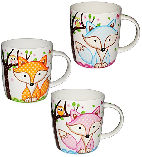 Henkeltasse mit Fuchs / Waldtier – groß – Porzellan / Keramik – Trinktasse mit Henkel – Tasse Becher – Porzellantasse Füchse / Waldtiermotiv Tassen / Kaffeetasse – Henkeltassen – Keramiktasse / Ast Vögel Zeichnung - 4