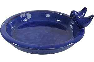 Fachhandel Plus | Vogeltränke Oasis aus glasierter Keramik, Ø 30 cm | mit Deko-Vögeln, Winterfest, Farbenfrohe Gartendeko & Wasserstelle für Vögel