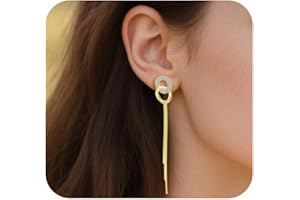 KISSPAT Boucles d'Oreille Femme Argent, Boucle d'Oreille Pendante, Boucles d'oreilles à Pampilles, Longues, en Argent 925, Plaqué or 14 Carats