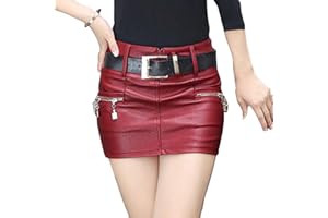 Onsoyours Femme Jupe PU Taille Haute Cuir Mini Court Jupes Sexy décoratif Taille évasée plissée High Street Fashion