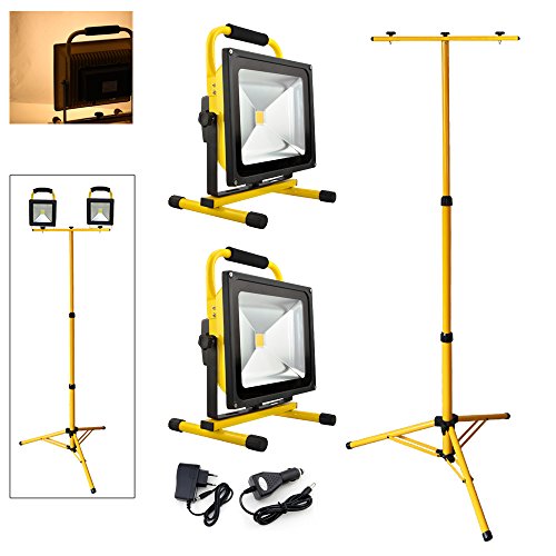 Preisvergleich Produktbild VINGO® 50W LED Wiederaufladbare 4400MA Fluter Wasserdicht Baustrahler handlampe 4000LM Scheinwerfer Strahler Warmweiss mit Ständer
