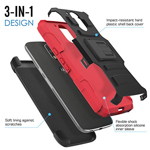 MoKo Moto G4   G4 Plus Funda - Cubierta Superior Resistente con Pata de cabra    ltimo Protecci  n de Caiga y Absorbente de impactos para Motorola Moto G 4th Generaci  n   G4 Plus 5 5 Pulgadas 2016  Rojo