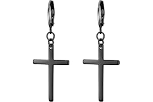 Flongo Men's Womens Vintage Stainless Steel Cross Dangle Stud Earrings, Religious Christmas Cross Drop Dangle Earrings