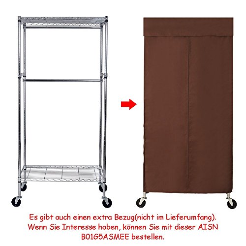 Yorbay Industrie Kleiderschrank 270kg rollbar mit Kleiderstange und Einlegeboden (2*Kleiderstange+1*Einlegeboden ohne Bezug) - 6