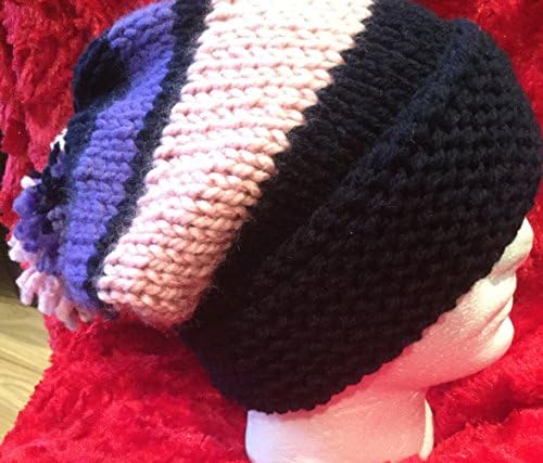 Hand knitted super chunky slouch beanie with matching pom pom