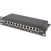 DIGITUS Cat-6 Patch Panel - 12 Ports - RJ45 Outlets - 10" 1U Rack Mount | 12x RJ45 - 1 Gbit/s - Shielded - For 10 inch (254 m