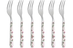 NEVA | BISTROT Roses Collection Set 6 Forchette per Dolce, Set Posate in Acciaio Inox, Lavaggio in Lavastoviglie, Decorazione Indelebile, Micro Rose Rosa