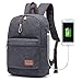 Produktbild Travistar leichter Canvas Laptop Rucksack mit USB Ladeport Vintage Schule Rucksack Reise Daypack Fit 15 Zoll Laptop-(Update-Version-Schwarz)