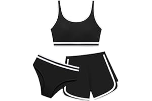 URMAGIC Girls 3 Piece Swimsuits Bathing Suit Cross Color Matching Bikini Set with Shorts Kids Surfing Beach Swimwear