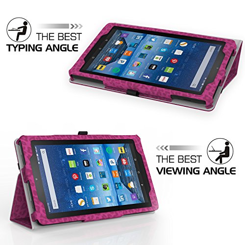 MoKo Fire 2015 7 Zoll Hülle – Kunstleder Ständer Schutzhülle Smart Cover mit Stift-Schleife und Stanfunktion für Amazon Fire Tablet (Vorherige 5th Generationeration – 2015 Modell) Tablet, Leopard Rot - 6