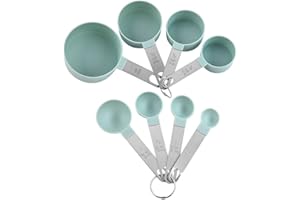 FUYTERY 8pcs tazas de medición y cucharas Set de acero inoxidable apilable herramienta de cocina (verde)