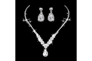 Ensemble de boucles d'oreilles collier de mariage en argent avec ange en forme de larme en cristal Wedity, boucles d'oreilles collier ras du cou, ensemble de bijoux pour femmes et filles