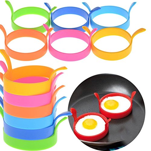 HENGSONG Spiegeleiform Ei Eierring Pfannkuchen Form mit Griff Rund Silikon Backform Spiegeleiformer für Pfanne und Frühstück 4 Stück (Blau)