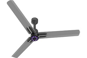 Polycab Wizzy Neo LED 1200mm BLDC Ceiling Fan with remote |BEE 5 Star Rated, Higher Air Delivery|LED Indicator,Sleep and Breeze Mode |3 Years Warranty【Classic Grey Chrome】