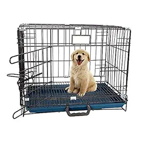 Dog Trust Single-Door Folding Metal Dog Cage with Paw Protector Easy to Move with Removable Tray Iron Cage for Dog & Rabbit 18 Inch Silver Black Color