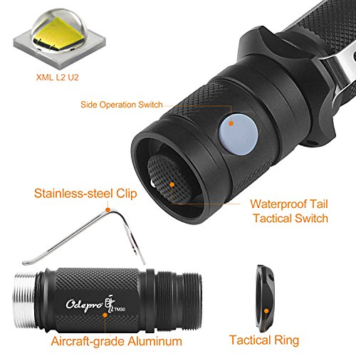 Odepro Taktische Taschenlampe EDC Taschenlampe IP68 Wasserdichte Militär Taschenlampe mit 3000mah Akku für den täglichen Gebrauch - 3