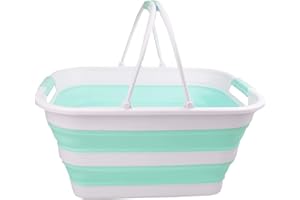 SAMMART 29 l zusammenklappbare Wanne mit Griff, tragbarer Picknickkorb, platzsparender Aufbewahrungsbehälter, Wasserkapazität 24 l (Weiß/Hellgrün)