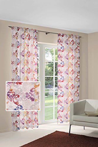 &amp; Silk Effect Curtains Opaque as Scarfs Kombi and Eyelet Ready Made Curtains, Combi strap band, Ornament used look, 145 x 245 cm