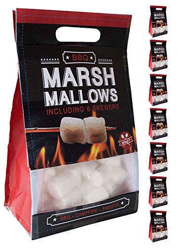 BeckyŽs 300g Marshmallows Classic, Non Teint, 6 brochettes de feu de Camp pour Griller, 8 x 300g