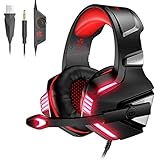 VersionTECH. Casque Gaming pour PS4 PC Xbox One, Casque Gamer Audio Anti-bruit Filaire Avec Micro et LED Pour Nintendo Switch, Macbook, Ordinateur Portable - Rouge et Noir