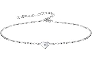 FOCALOOK Damen Mädchen S925 Silber Fußkettchen Charm-Fußkette Herz Anhänger mit A bis Z Buchstaben 22cm Fußkette Wasserdichte Fußspange Sommer Modeschmuck Fuß Schmuck am Strand