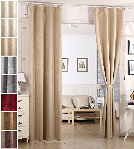 WOLTU VH5886ch Gardine Vorhang blickdicht , Verdunkelungsvorhang Thermovorhang mit Kräuselband , schwere Verdunkelungsgardine Crush Optik , 135x245cm , Champagne