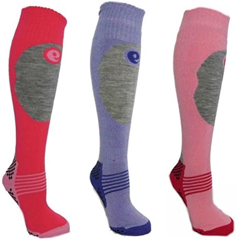 Kids SKI SOCKS 3 Pair Pack – Boys or Girls in 3 Sizes - Comfort Padding, Extra Warmth and Shin Protection for High Performance. Girls UK 4-6, EU 37-40 (biggest)