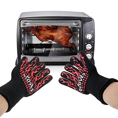 Grillhandschuhe Vikeepro Ofenhandschuhe( 2er Set )bis zu 500°C hitzebeständig Lange Unterarmschutz Backhandschuhe Topfhandschuhe mit Kostenlosen Silikon Topfhalter - 5