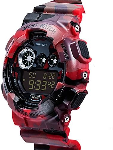 Sports Watch Boys Multifunctional Digital Watches with Rubber Plastic Waterproof Straps Alarm Wristwatch (Red)