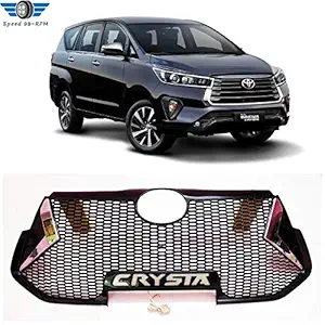 Speed 99~RPM Luxury DRL HYBBIRD Front V.I.P Grill Compatible with Innova CRYSTA 2016-20 (BLACK & CHROME WITH Alphabetical L.E.D type C.R.Y.S.T.A) Set Of 1PCS (Waterproof LED) Extra premium.