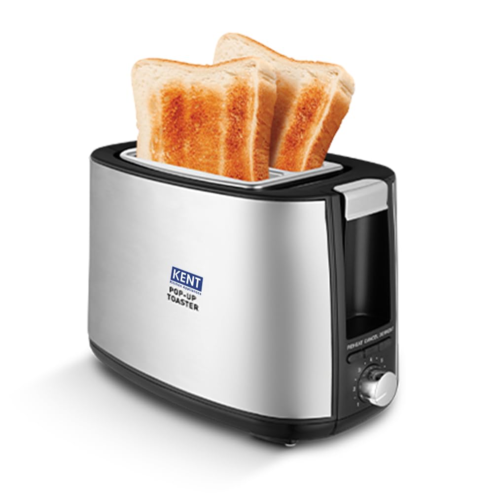 KENT Pop Up Toaster 750 W | 2 Slice Automatic Pop Up | Durable Stainless Steel Body | 7 Browning Modes | Reheat Function | Removable Bread Crumb Tray