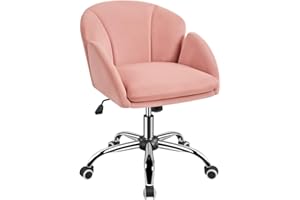 Yaheetech Silla de Oficina Silla de Terciopelo con Ruedas Silla Altura Ajusteble MAX Carga 136 KG Silla de Despacho Estudio Rosa
