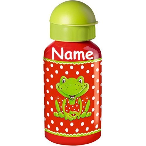 Preisvergleich Produktbild Trinkflasche * Frosch * für Schule und Kindergarten von Spiegelburg / Flasche mit und Ohne Namensdruck / aus Aluminium / Mädchen Kinder süß Sommer (mit Name)
