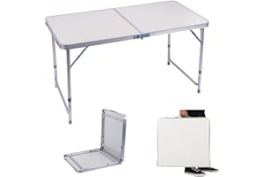 EFAN 4ft Folding Table, Portable Adjustable Height Camping Table, Foldable Indoor and Outdoor Lightweight Table, Ideal for Picnic Party BBQ Dining Writing Study Coffee Desk - 120x60x70cm (unfold)