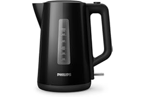 Philips Series 3000 Bouilloire, 1,7 l Couvercle à ressort, Élément chauffant plat, Voyant lumineux, Filtre amovible, Multiples systèmes de sécurité, Noir (HD9318/20)