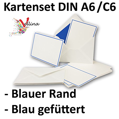 Neuser Einladungskarten inklusive Briefumschläge | 25er-Set | hochwertige Postkarten in Weiß mit abgesetztem blauem Rand | exklusive Gruß-Karten & Kuverts in DIN A6 & C6 Format für besondere Anlässe