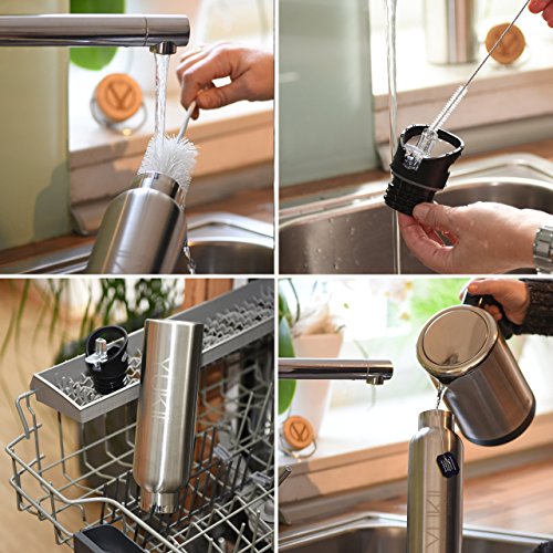 Robuste Design-Trinkflasche, Thermosflasche YUKII BAMBOO: doppelwandig, Edelstahl, 600 ml, inkl. 2 Trinkverschlüssen und gratis Bürste. Perfekt für Sport und Freizeit. - 8