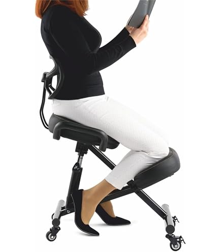 Chaise à Genoux Ergonomique YOOTMEEN Avec Dossier - Réglable, Pour Posture Bureau, Noir
