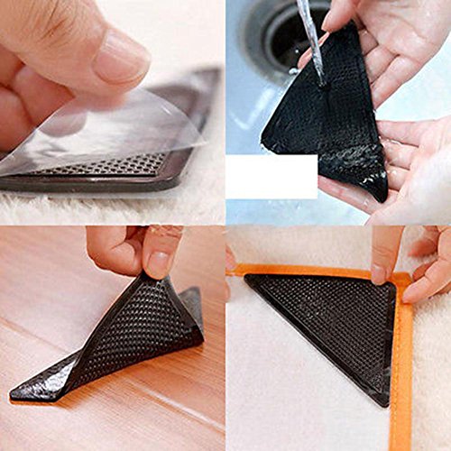 Moresave Teppich Matten Greifer Antirutschpad Wiederverwendbare Waschbar Silikon Grippers(Haftet Ohne Zu Kleben Starker Halt,4er Set Schwarz ) - 3
