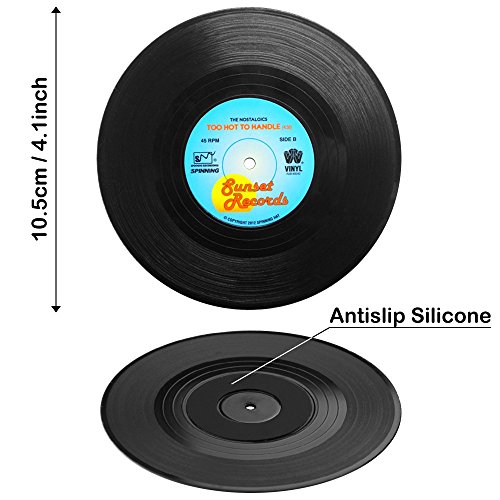 Set von 6 Untersetzer, SENHAI Retro Vinyl Record Matten Tischsets für Kalt-Heißgetränke, Anti-Rutsch-Tabletop-Schutz verhindert Rutschen – 4.1 „ - 3