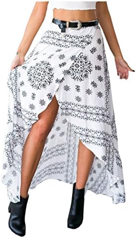 Lanmworn Women’s 4 Colors Summer High Waist Ethnic Floral Print Side Slit Maxi Skirt Wrapped Beach Bikini Cover up Dress Swimwear.