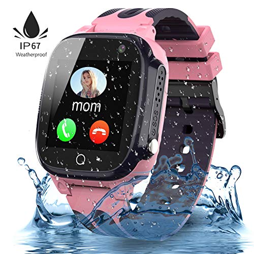 Jslai Smartwatch Niños Impermeable,Reloj Inteligente para Niños,LBS Localizador Reloj del Teléfono,Kids Smartwatch Phone con Call SOS Cámara para Niño Niña Cumpleaños (Rosa)