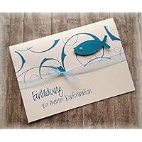 Einladung Einladungskarte Kommunion Konfirmation Firmung Taufe Fisch petrol dunkel türkis