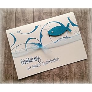 Einladung Einladungskarte Kommunion Konfirmation Firmung Taufe Fisch petrol dunkel türkis