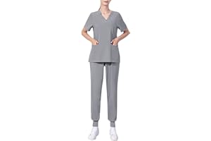 BSJJ Scrubs Uniforms Women Set,Women's Workwear Tops&Pants Stretch Mock Wrap Shirt Short Sleeve V-Neck Mock Wrap Top Working Uniform Comfortable Loose Women Shirt