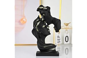 JXCBXJ Scultura bianca,Coppia statua creativa bacio scultura,Statua Bacio d'Amore,Statuette Decorative Casa,statua romantica,Idea Regalo. (Nero con oro)