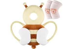 Vicloon Baby Kopfschutz, Verstellbare Schutzkissen Baby, Atmungsaktive Baby Head Schutzpolster für Kinder 4-24 Monate, Einstellbare Säugling Kissen Rucksack mit Knieschützer (Beige Biene)